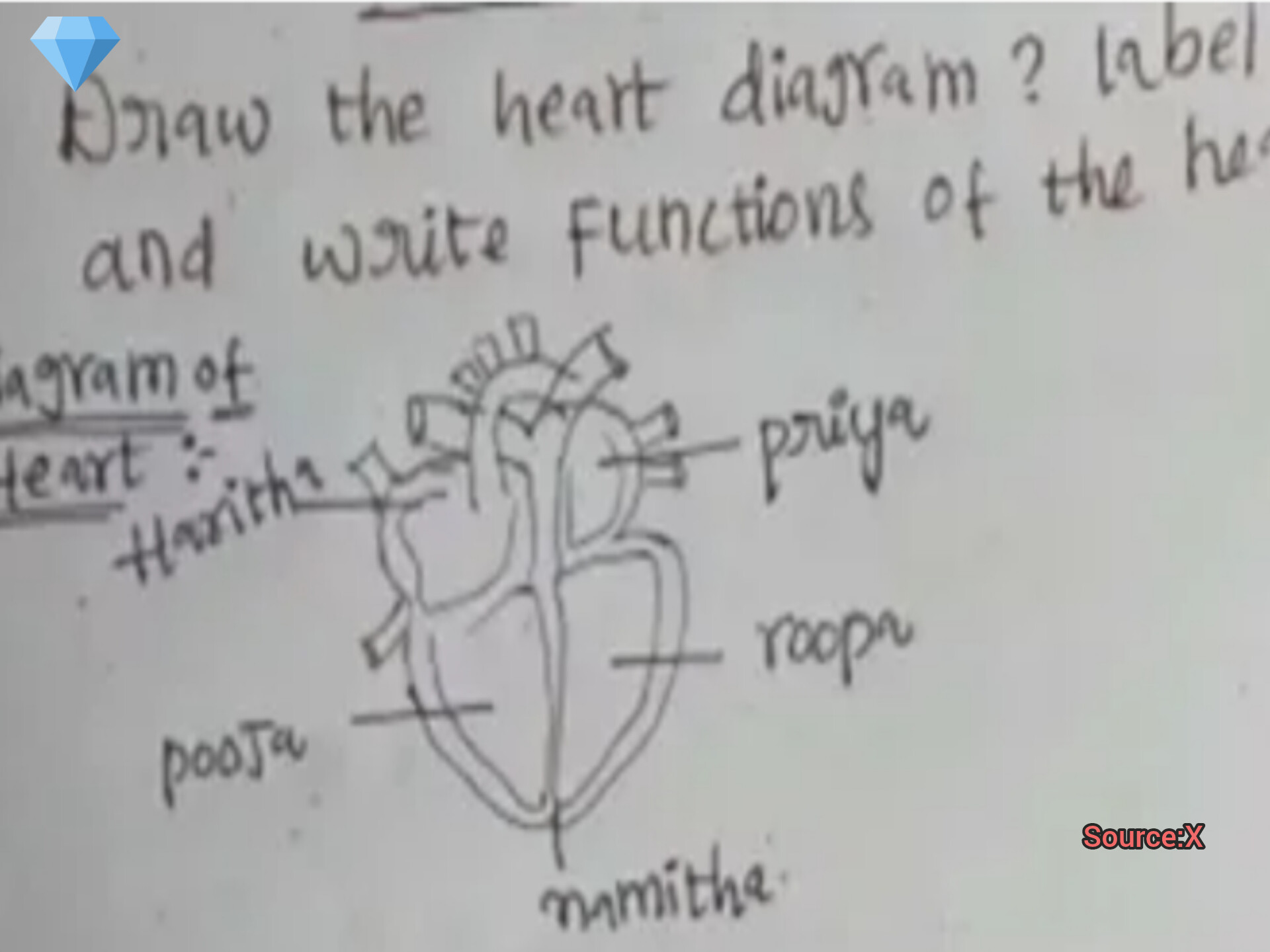 वायरल हुआ दिल का डाईग्राम Viral Student Heart Diagram